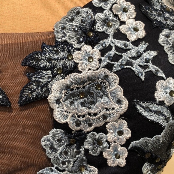 NWT La Femme Gown Size 14 Style 23881 Navy Blue Floral Cutout Maxi Dress - Picture 4 of 10